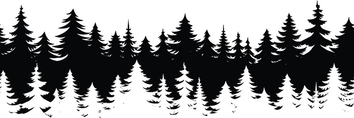 Fototapeta premium Coniferous forest, seamless border, isolated on white background, vector design