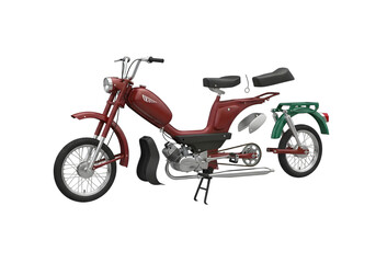 Obraz premium Red vintage moped disassembled into parts, isolated on transparent background