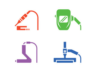 Obraz premium Various welding tools in different colors isolated on white background for metal joining and fabrication tasks