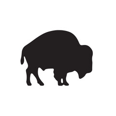 Bison silhouette icons set side, front, back, and top views