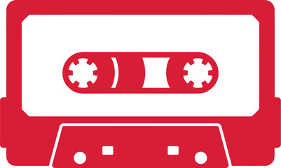 Red cassette tape vector illustration isolated on white background, a symbol of retro technology and music
