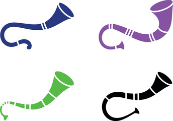 Collection of colorful shofar illustrations isolated on white background, a traditional jewish horn used for religious purposes