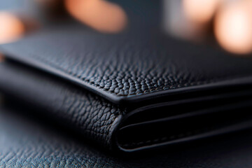 Sleek black leather wallet with subtle texture minimalist accessory