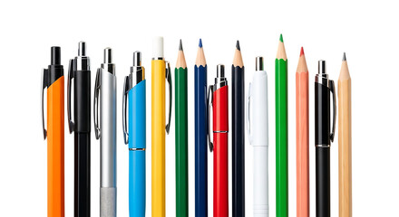 Collection of colorful pens and pencils arranged in a studio setting for creative use