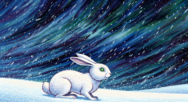 White Hare's Winter Journey A Snowy Scene of Courage and Resilience in the Cold