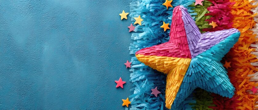 Vibrant mexican christmas celebration featuring colorful star pi&ntilde;ata and festive decorations for holiday decor