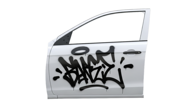 White Car Door with Black Graffiti Tag
