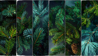 Abstract Collection Christmas Fir tree branches background on digital art concept