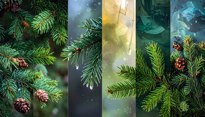 Abstract Collection Christmas Fir tree branches background on digital art concept