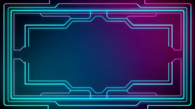 Abstract digital frame animation glowing neon lines outline a tech style border