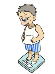 体重計に乗る男性