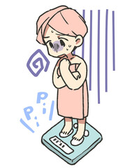 体重計に乗る女性（漫符つき