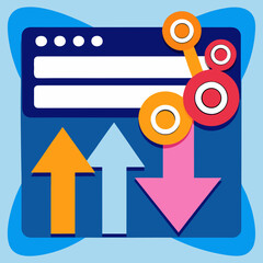 A search engine page with arrows indicating ranking and performance