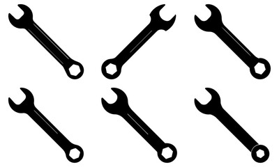 Set of six black wrenches, essential tools for mechanics, engineers, and DIY enthusiasts, ready for any repair or construction project