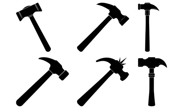 Set of professional hammers in dynamic poses, perfect for construction, DIY projects, and home improvement, offering reliable tools.