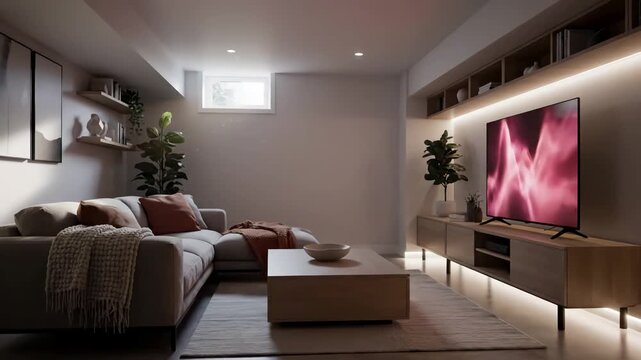 Modern Virtual Background with basement living room interior green screen stream overlay loop animation backgrounds live wallpapers streamer vtuber obs twitch asset zoom anime chill hip hop video