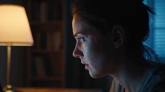 Investor concern of woman sitting in dark office, financial stress and worry over economic downturn, symbolizing anxiety in investment and global market collapse