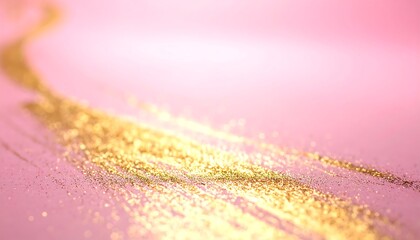 Golden glitter trail winding across a soft pink background, creating a glamorous and elegant effect