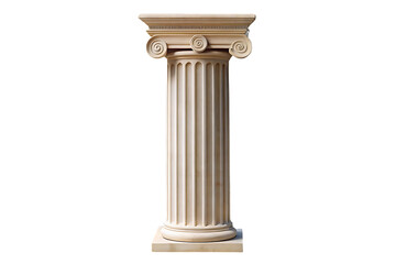 Pristine cream-colored Ionic column featuring three-scroll capital design with delicate vertical fluting below, isolated on a transparent background