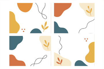 Four abstract modern backgrounds with organic shapes and minimalist line art in warm earthy colors