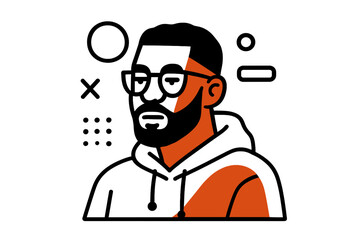 Minimalist portrait of a young man with beard and eyeglasses wearing casual streetwear