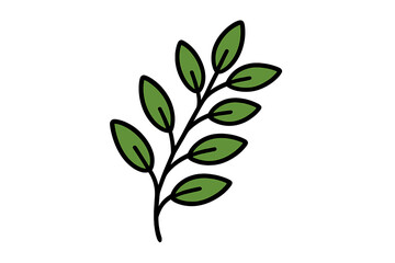 Minimalist green foliage sprig in outline style for nature concepts and organic decoration