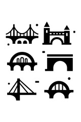 Fototapeta premium Set of architectural icons featuring various bridge designs including suspension arch and cable stayed structures