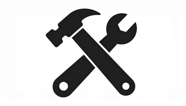 Construction and Repair Icon Hammer and Wrench Crossed, Representing Tools and Maintenance Services