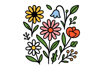 Vibrant spring and summer floral arrangement with blooming garden flowers and green foliage