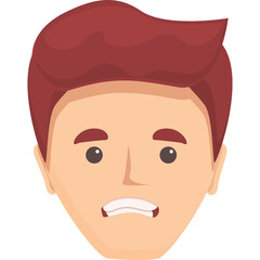Close Up Portrait Of A Cartoon Man With Red Hair And Light Skin Tone Showing A Nervous Expression With Teeth Gritted