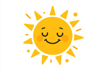 Cute yellow sun character with closed eyes and a happy smile radiating warmth and positive energy