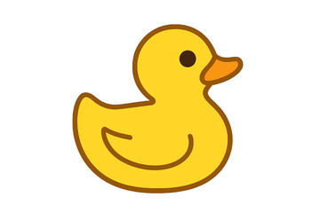 Simple cartoon yellow rubber duck bath toy with brown outlines and orange beak