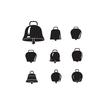 Illustration of collection of cowbells, a set of different shapes and sizes, vector