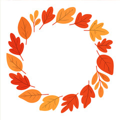 Vibrant autumn foliage circular wreath isolated on white background