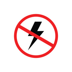 Red prohibition sign with a black lightning bolt symbol, representing no electricity, power off, or electrical hazard warning. Ideal for safety, energy conservation, and danger awareness designs.