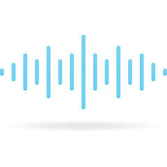 Abstract blue sound wave equalizer bar graph symbol on a transparent background with subtle shadow effect representing audio and music technology