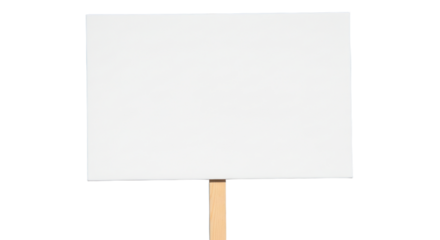 Blank protest sign on wooden stick isolated on white background