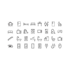 Illustration of set of furniture and home decoration elements vector doodle style