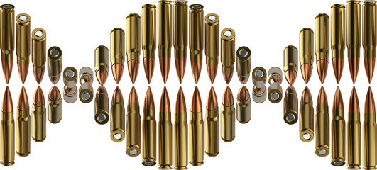 DNA Spiral Made of Rifle Bullets – Concept of Human Evolution and Technological Duality. Repeatable 3D isolated illustration