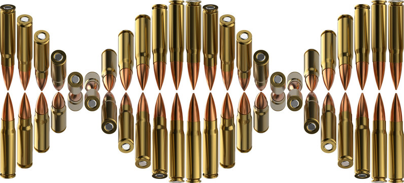 DNA Spiral Made of Rifle Bullets. Concept of Human Evolution and Technological Duality. Repeatable 3D isolated illustration
