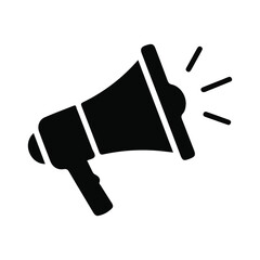 Black megaphone icon announcing news and spreading information with sound waves