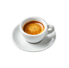 Naklejka premium Rich hot espresso coffee served in a classic white cup and saucer for a morning boost