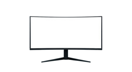 Modern curved monitor with blank screen on isolated background