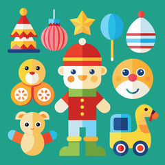 Fototapeta premium Collection of flat design christmas and winter toys and decorations