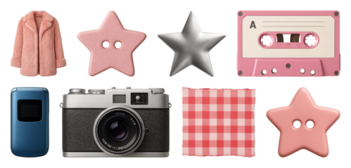PNG Retro aesthetic objects collection, element set on transparent background