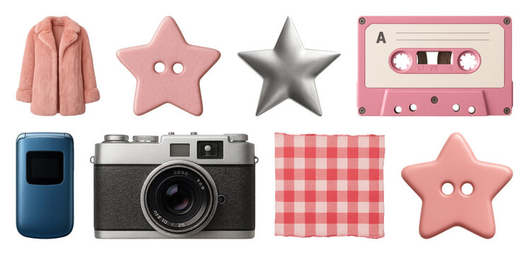PNG Retro aesthetic objects collection, element set on transparent background