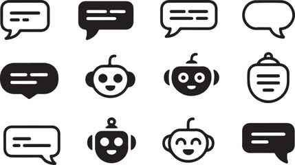 Set of Chatbot and Speech Bubble Icons - AI Communication Vector Pack