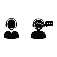 Customer service icons representing support and communication agents with headphones