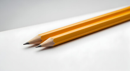 Close-up of two yellow pencils on a white background showcasing stationery, office tools, and writing instruments for creative use
