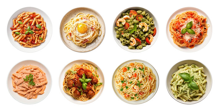 PNG Assorted pasta dishes in bowls, element set on transparent background - Powered by Adobe
